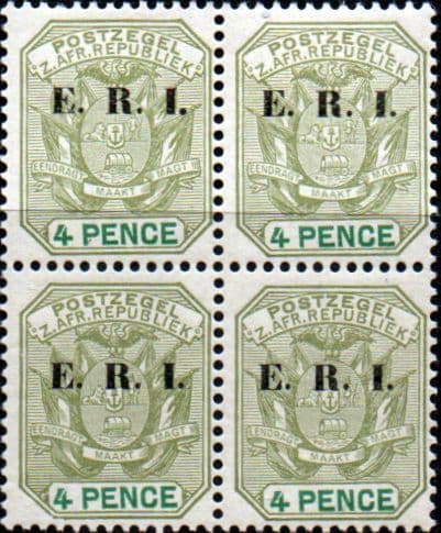 Transvaal 1901 SG 241 Coat of Arms with ERI Overprint Fine Mint Block of 4