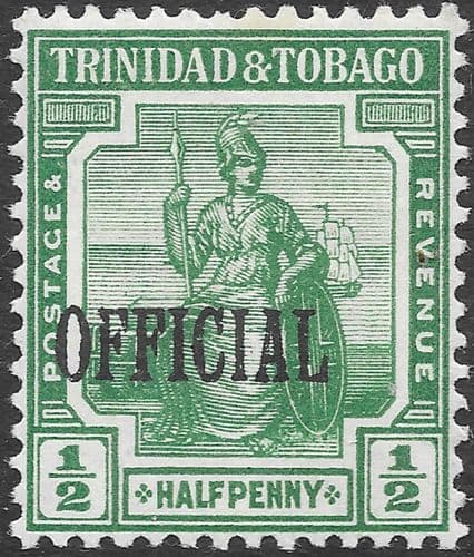 Trinidad and Tobago 1914 Britania Official SG O13 Fine Mint
