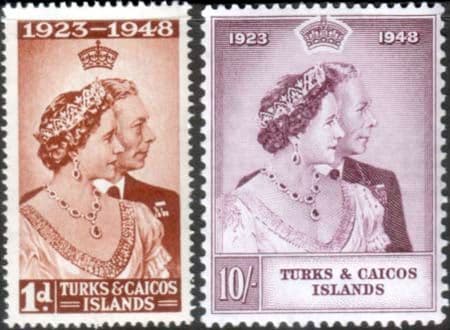 Turks and Caicos Islands 1948 King George VI Royal Silver Wedding Set Fine Mint