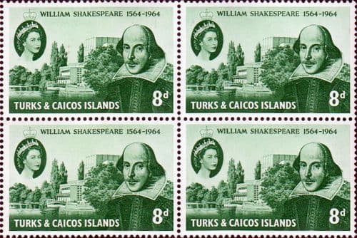 Turks and Caicos Islands 1964 William Shakespeare Fine Mint Block of 4