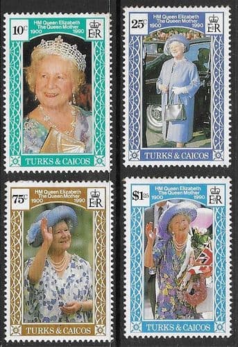 Turks and Caicos Islands 1990 Queen Mother 90th Birthday Set Fine Mint