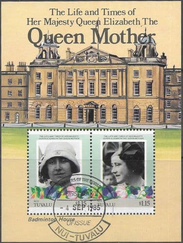 Tuvalu Nui 1985 Queen Mother Life and Times Miniature Sheet $1.15 Fine Used