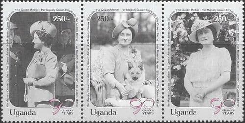 Uganda 1990 Queen Mother 90th Birthday Strip Fine Mint