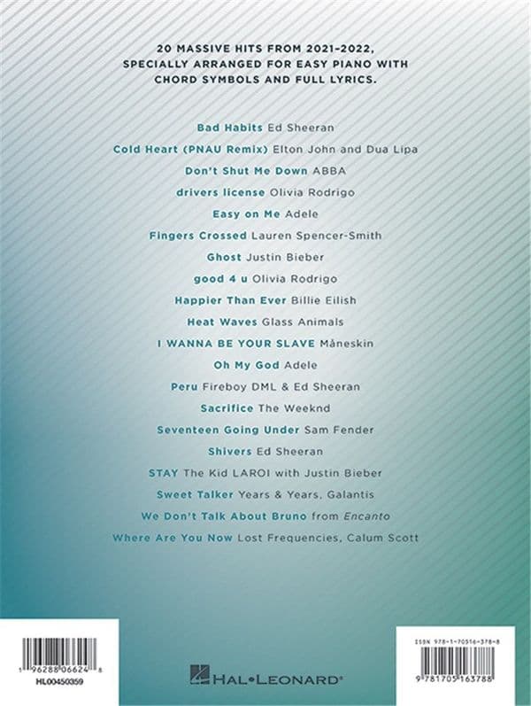 Chart Hits of 2021-2022 (Easy Piano)