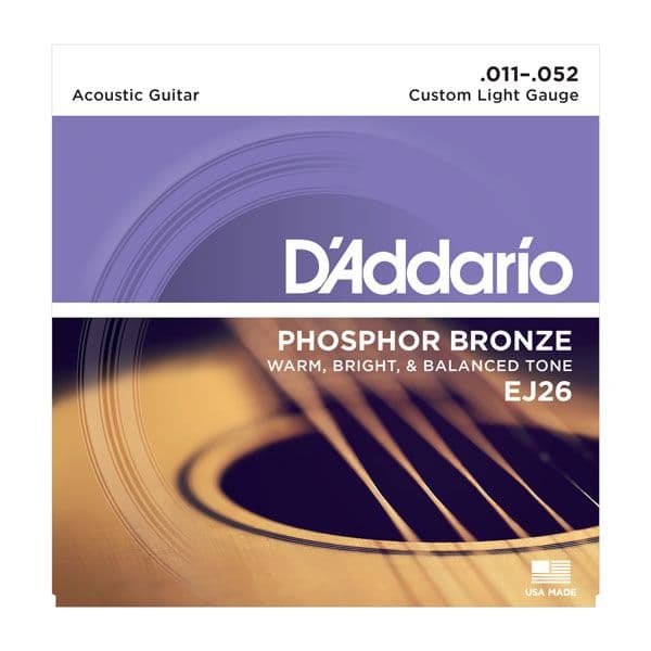 D'Addario EJ26 Phosphor Bronze Custom Light Acoustic Guitar Strings11-52