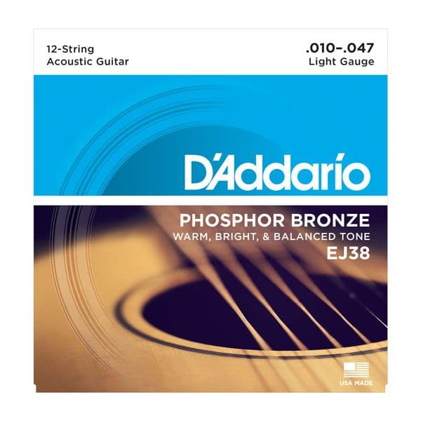 D'Addario EJ38 Phosphor Bronze Light Acoustic Guitar Strings12-String 10-47
