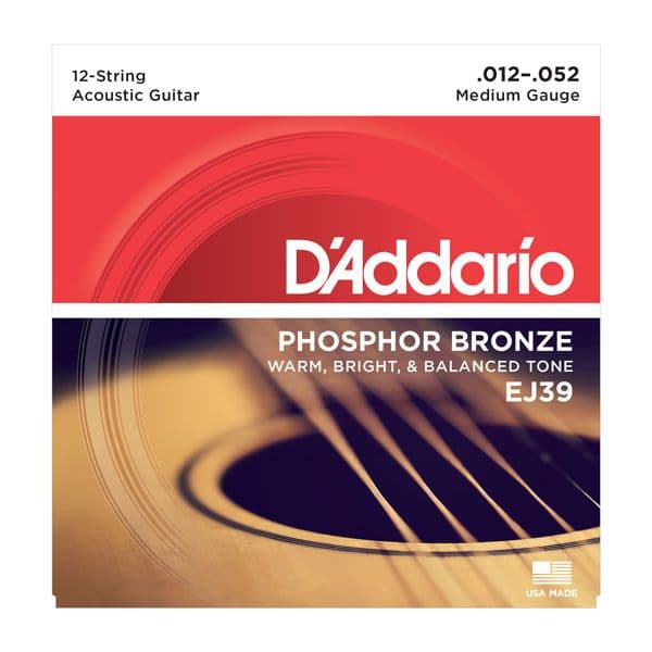 D'Addario EJ39 Phosphor Bronze Light Acoustic Guitar Strings12-String 12-52