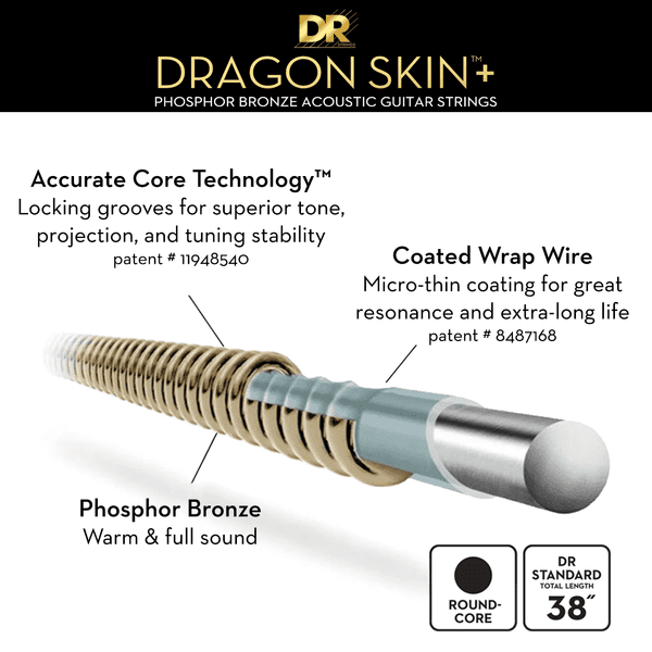 DR Strings Dragon Skin+ Phosphor Bronze Acoustic Guitar Strings 11-50
