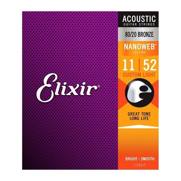 Elixir 80/20 Acoustic Guitar Strings with NanoWeb coating custom light<br> 11-52