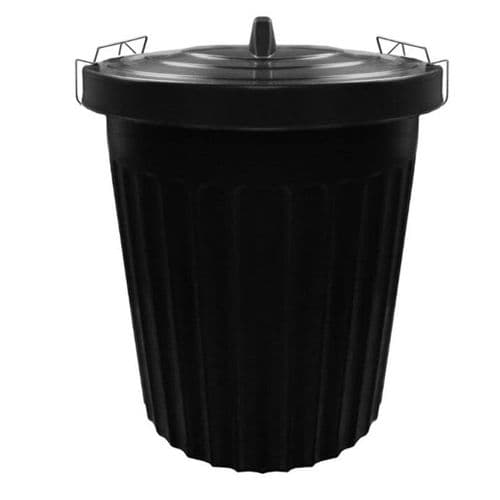 100L Black Home Kitchen Outdoor Animal Feed Dustbin With Strong Metal Clip Lid