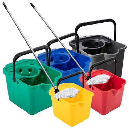 12L Mop & Bucket Set For Cleaning Hard Floors Complete With Pouring Lip & Cotton Mop