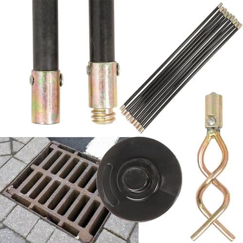 12pc Drain Unblocker Rod Set with Plunger, Rods & Worm