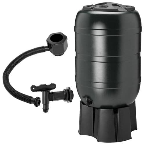210 Litre Large Black Water Butt Rain Collector Complete With Stand, Filler, Tap & Lockable Lid