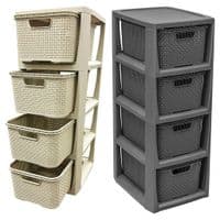 3,4 Or 5 Cream & Grey Stylish Rattan Effect Storage Tower Commode Baskets