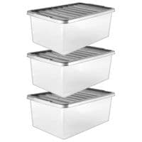 3 x Underbed Storage Containers 32 Litre With Silver Lids