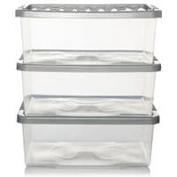3 x Underbed Storage Containers 32 Litre With Silver Lids