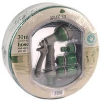 30M (98ft) Green Garden PVC Hose Pipe & Spray Attachment Perfect For Watering Plants & Washing Gar