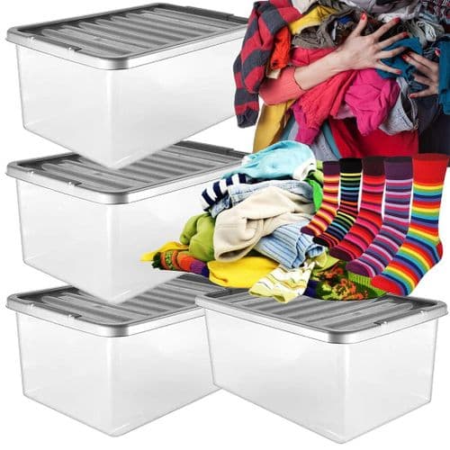 4 x 32 Litre Underbed Storage Boxes With Silver Lids