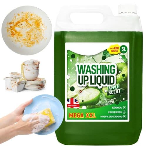 5L Apple Scented Mega Washing Up Liquid Powerful Detergent For Removing Grease