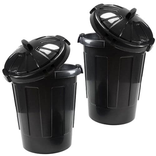80L Extra Large Black Plastic Kitchen Garden Waste Storage Bin With Lid