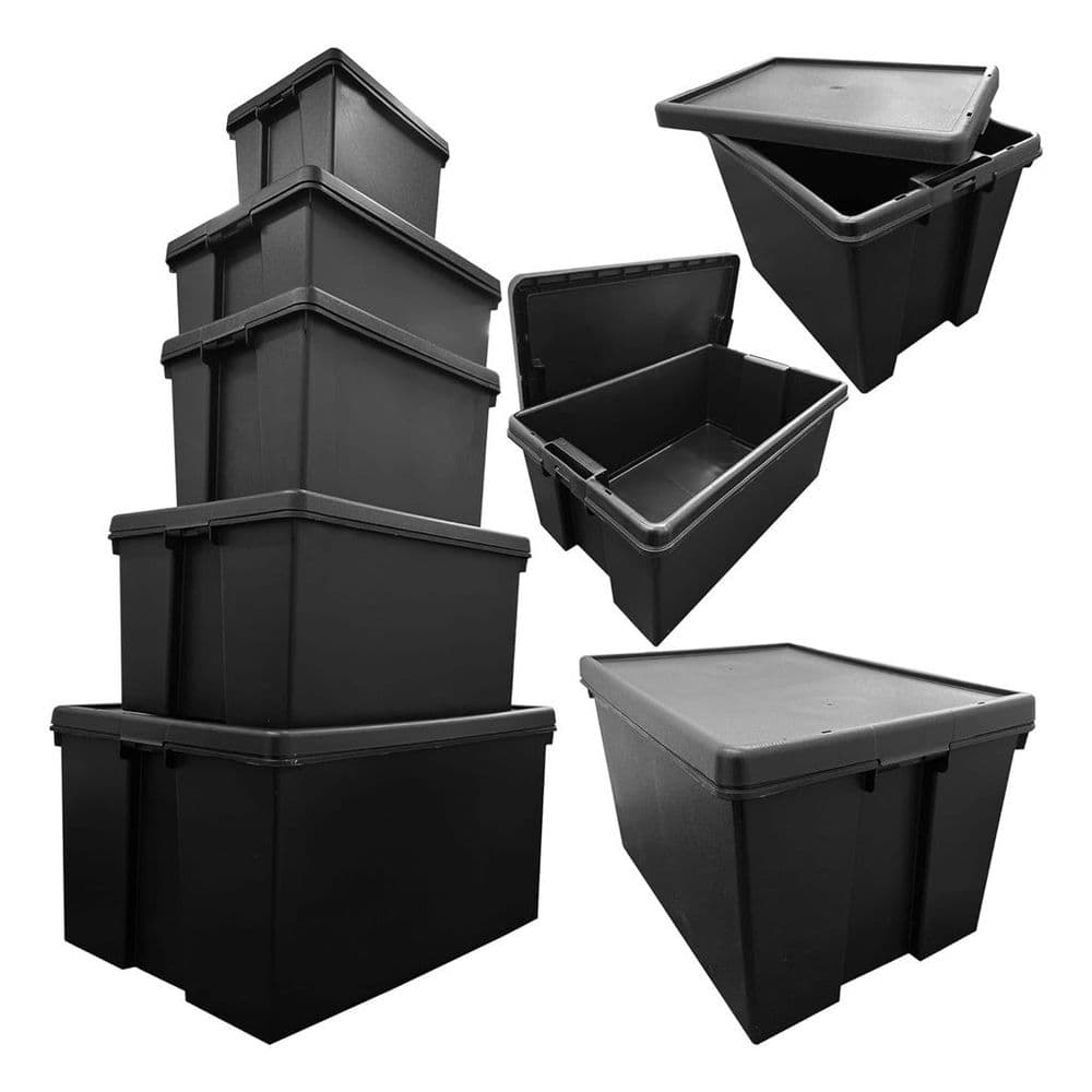 With Lids Giant Plastic Storage Bins Black Impact Resistant Plastic