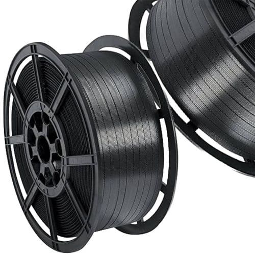 Black Pallet Strapping 12mm Wide 1000 Metres Per Coil 310kg Brake/Strength