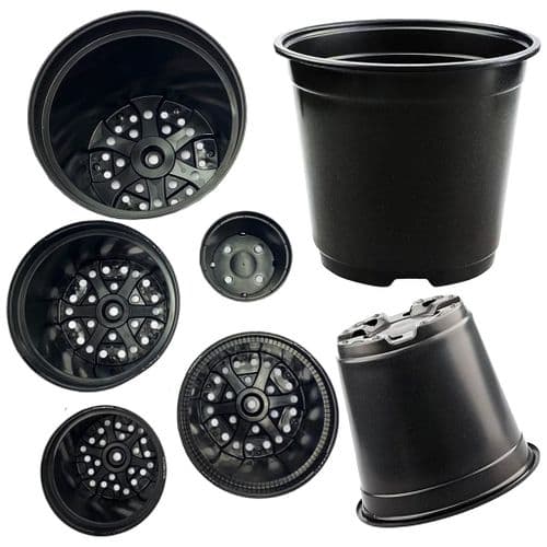 Black Round Plastic Flower Plant Pots With Drainage Holes & Strong Reinforced Rims
