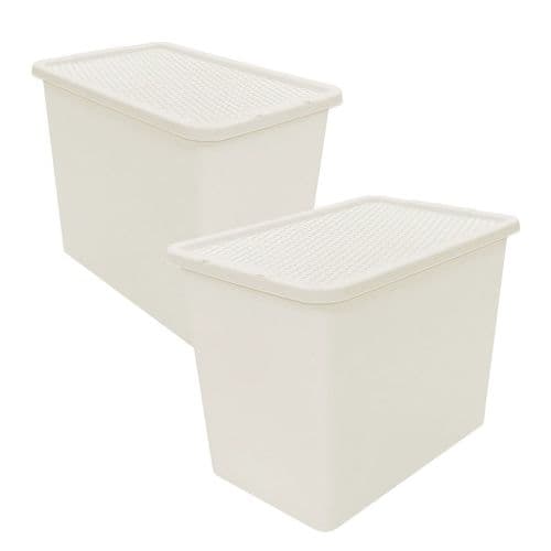 Cream 80L Rattan Effect Large Plastic Stackable Home Office Storage Container With Lids