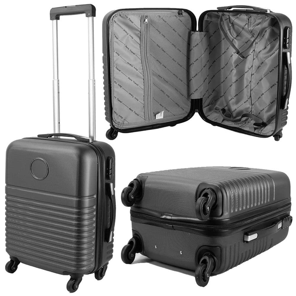 Dark Grey Lightweight Travel Cabin Suitcase With Wheels Handle