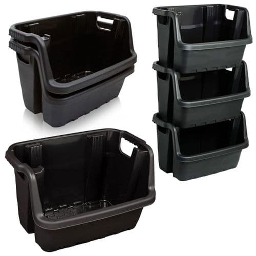 Heavy Duty Black Plastic Open Fronted Storage Crates