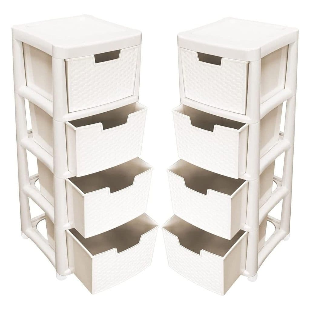 Large Pink Or Cream Rattan 4 Drawer Plastic Storage Modular Tower Unit