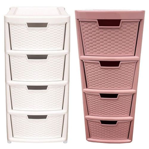 Large Pink Or Cream Rattan 4 Drawer Plastic Storage Modular Tower Unit