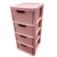 Large Pink Or Cream Rattan 4 Drawer Plastic Storage Modular Tower Unit