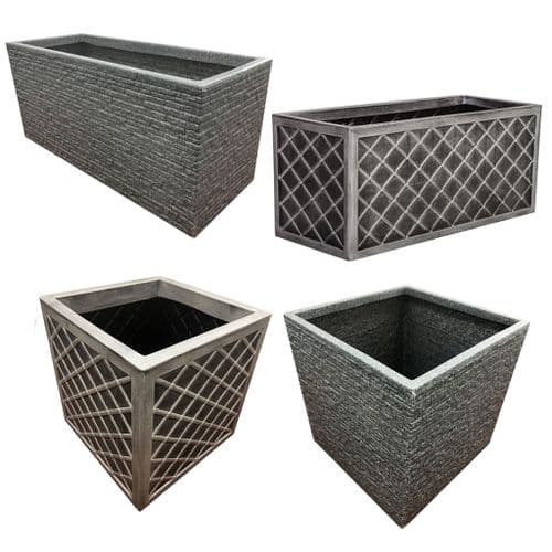 Lazio Effect & Slate Brick Effect Large Garden Flower Planters In Pewter Grey