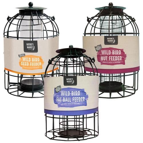 Metal Hanging Fat Ball, Nut & Seed Feeder With Bird Cage