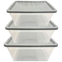 Pack of 5 Large 62 Litre Plastic Storage Boxes Complete With Silver Lids
