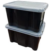 Plastic Storage Boxes Pack of 5 (24 Litre) Black Box With See Through Lids