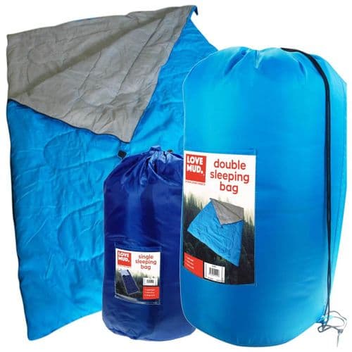 Single or Double Outdoor Sleeping Bags With Carry Bag Ideal For Camping