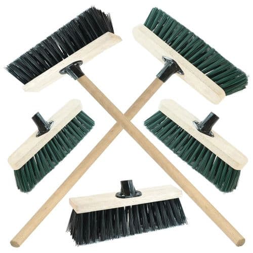 Strong PVC Bristle Brooms With Wooden Handle Ideal For Driveways, Warehouses & Garages