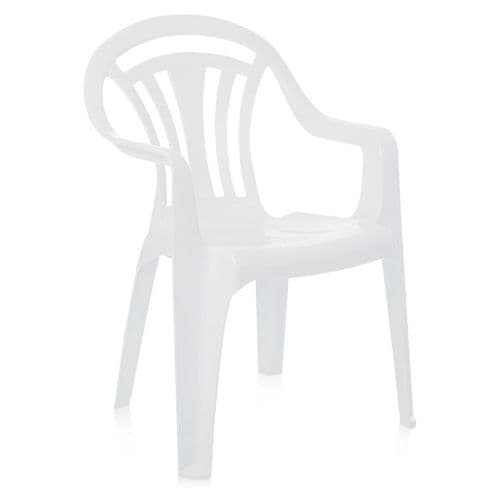 White Stackable Plastic Low Back Garden Chairs For Patios & Outdoor Picnics