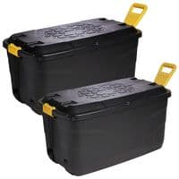 XL 110L & 145L Black Heavy Duty Robust Storage Trunks With Wheels & Handles