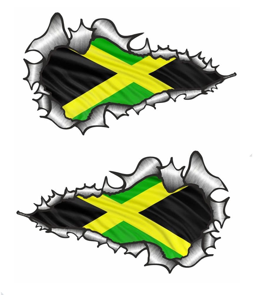 Long Pair Ripped Torn Metal Design With Jamaica Jamaican Flag Motif