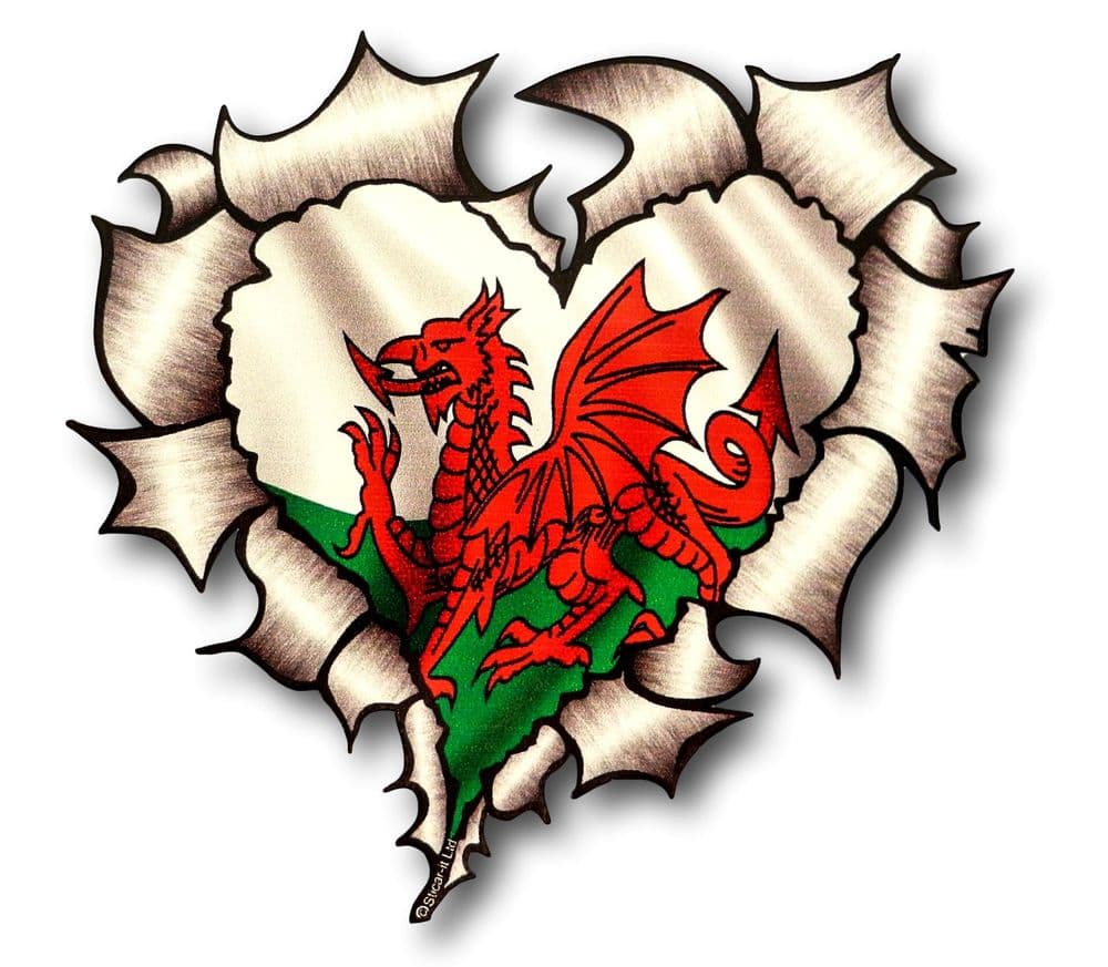 Welsh Dragon Wales CYMRU Flag Car Sticker – Classic Ripped Metal Design ...