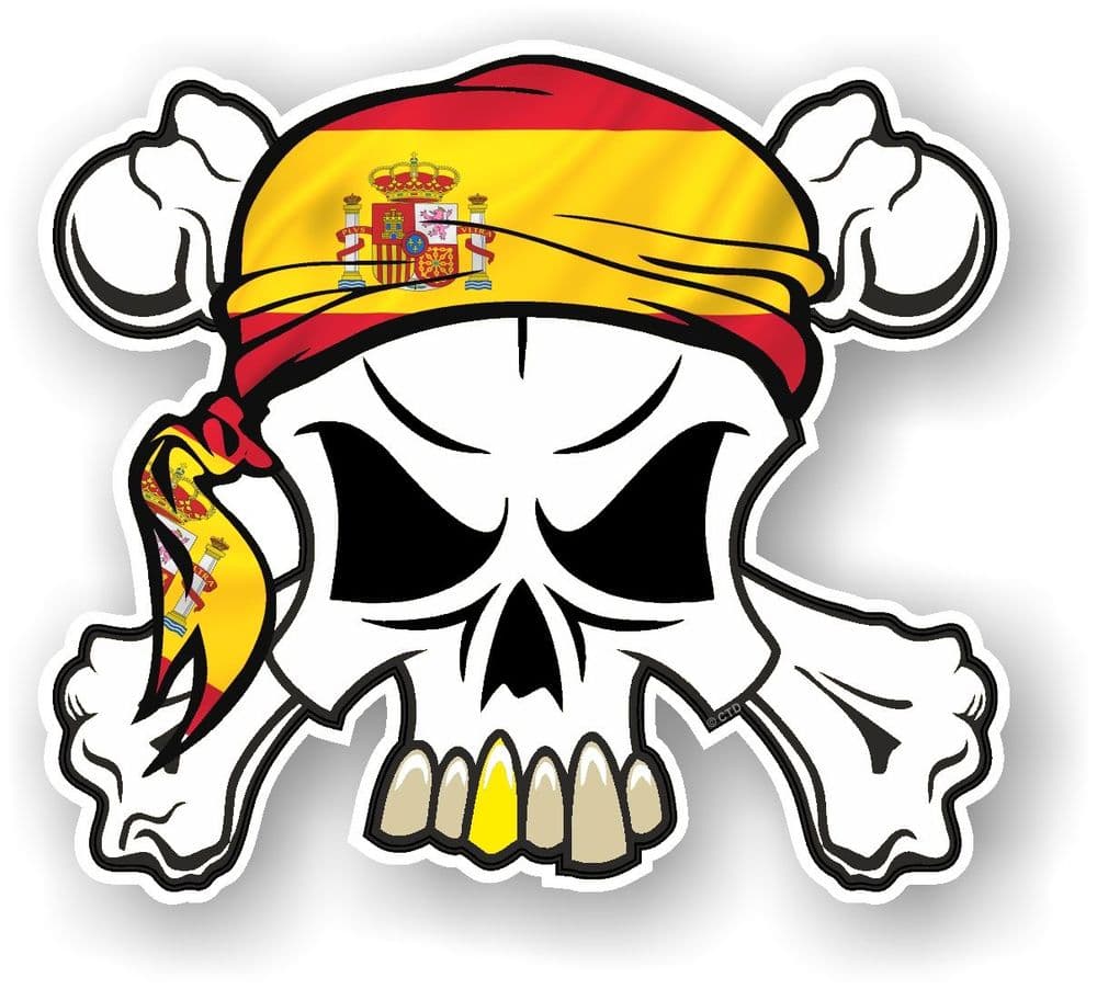 SKULL & Crossbones Head Bandanna With Spanish Flag External Vinyl Car