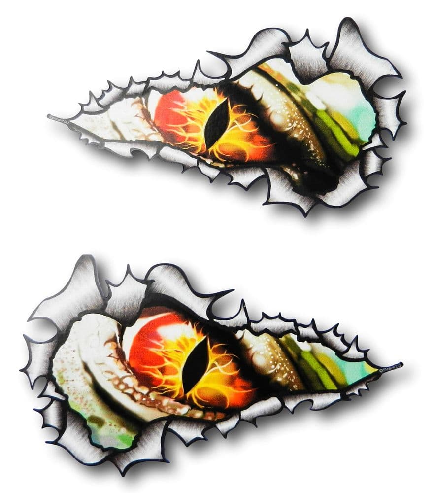 SMALL Long Pair Ripped Metal Design With EVIL EYE Monster Vinyl Car ...