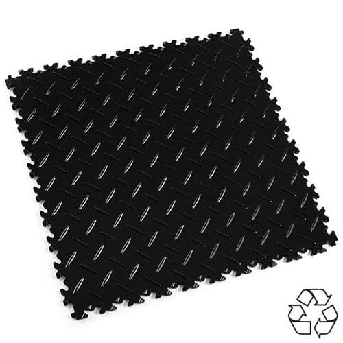 MotoLock HD Recycled PVC Interlocking Tiles (Black Diamond-plate)