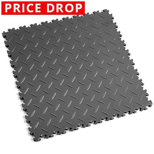 MotoLock Heavy Duty Interlocking Tiles (Dark Grey Diamond-plate)