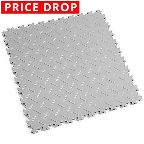 MotoLock Heavy Duty Interlocking Tiles (Light Grey Diamond-plate)