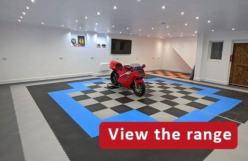 Transform your garage, workshop, or office with Mototile interlocking PVC floor tiles — durable, easy to fit, and available in recycled or new material.