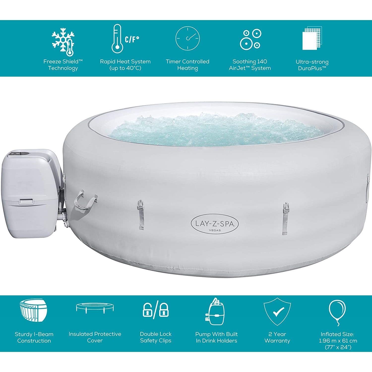 LayZSpa Vegas Hot Tub 46 Person Massage System Inflatable Spa Freeze